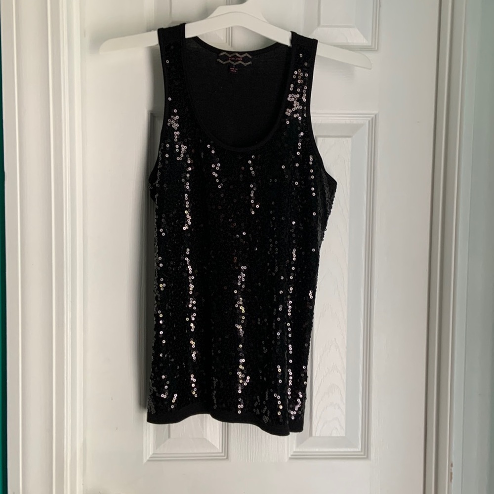 Pink Rose black sequin tank top, women’s M